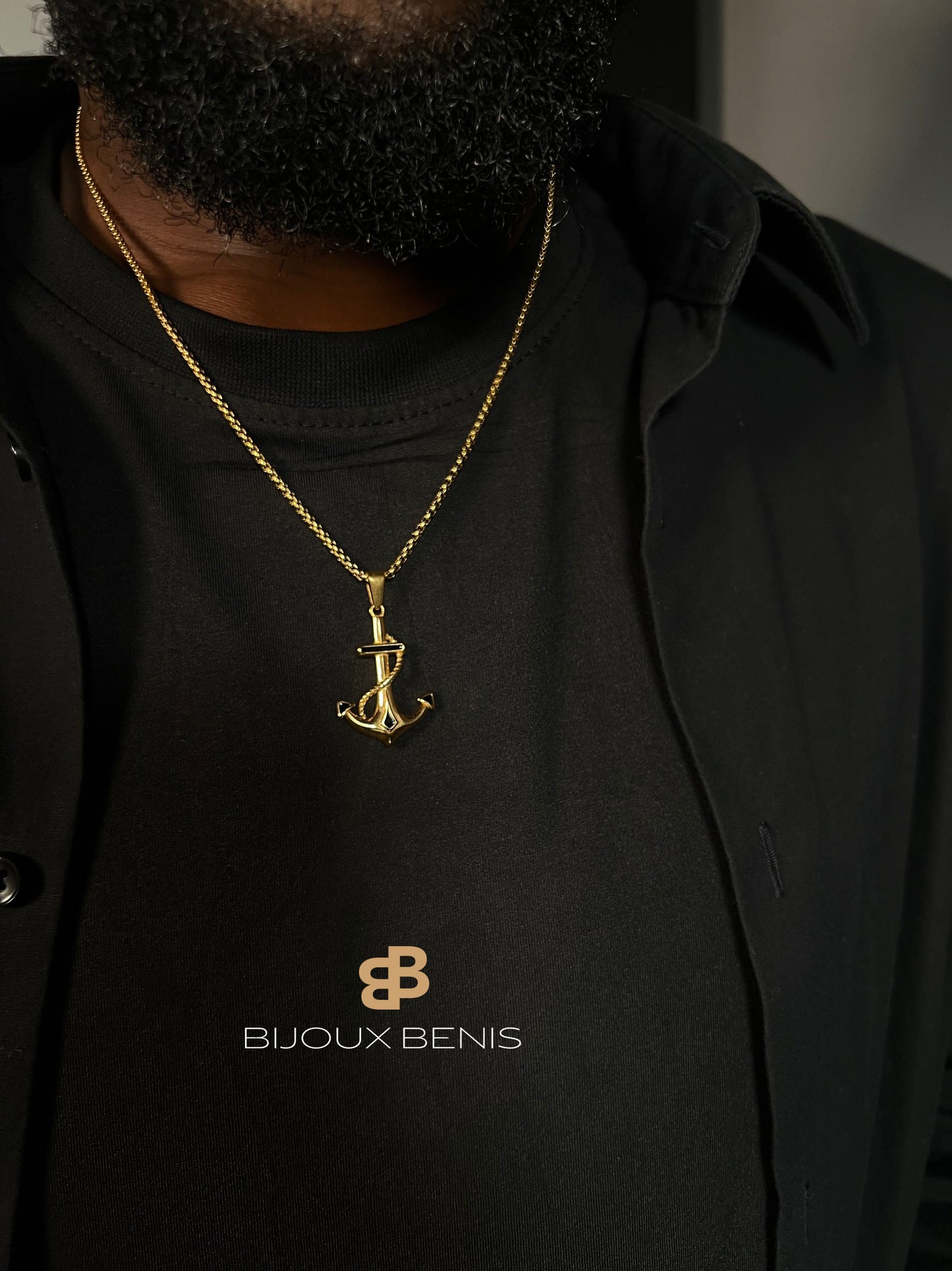 Collier Ancre Marine (Doré – Chaîne Box 3 mm)