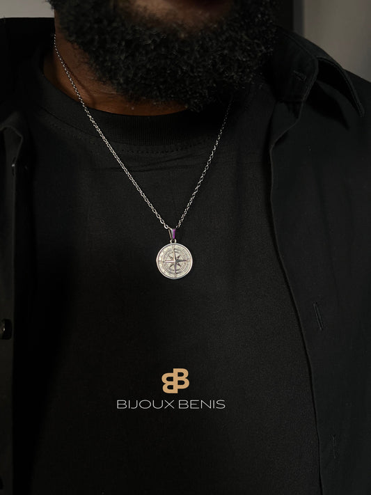 Collier Boussole (Argenté – Flat cable chain)